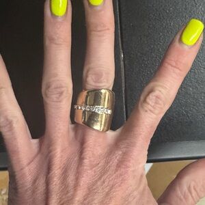 Open Edit Elegant Gold Ring with Crystal Accents